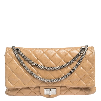 Pre-owned Chanel Beige Quilted Iridescent Leather Reissue 2.55 Classic 227 Flap Bag
