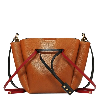 Pre-owned Valentino Garavani Tan Leather Medium Vlogo Bucket Bag In Brown