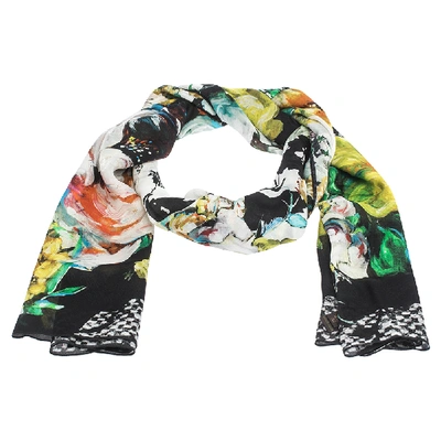 Pre-owned Roberto Cavalli Multicolor Abstract Floral Print Silk Stole
