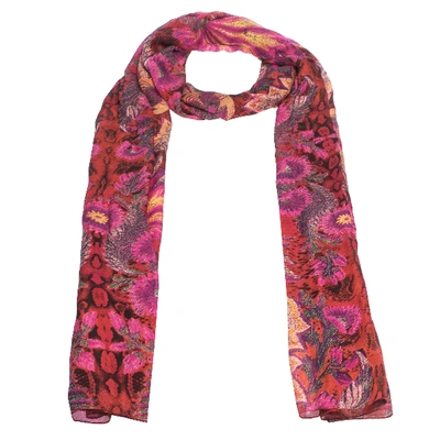 Pre-owned Roberto Cavalli Pink Abstract Floral Foil Printed Silk Stole