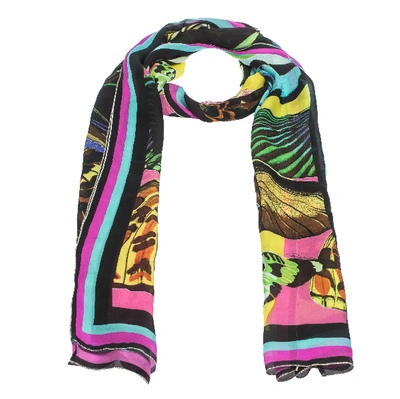 Pre-owned Roberto Cavalli Multicolor Butterfly Print Silk Scarf