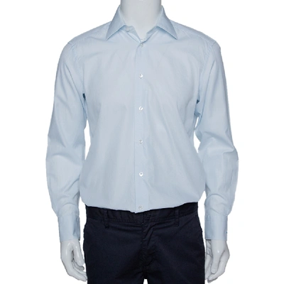 Pre-owned Ermenegildo Zegna Light Blue Textured Cotton Tailored Fit Shirt M