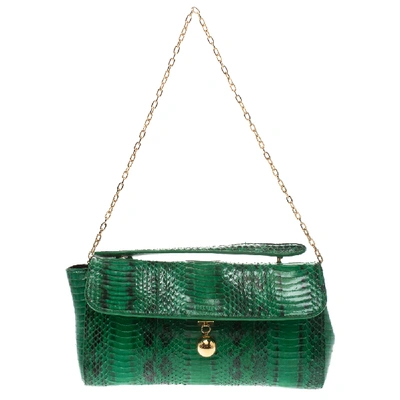 Pre-owned Furla Green Python Chain Clutch