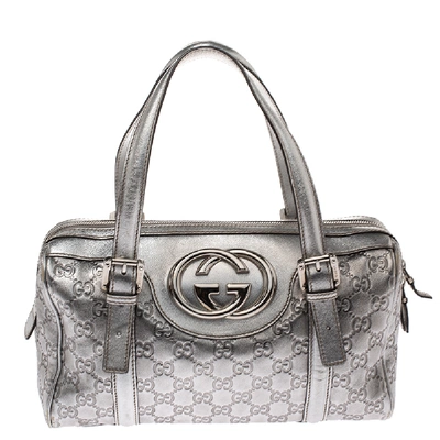 Pre-owned Gucci Ssima Leather Britt Boston Bag In Metallic