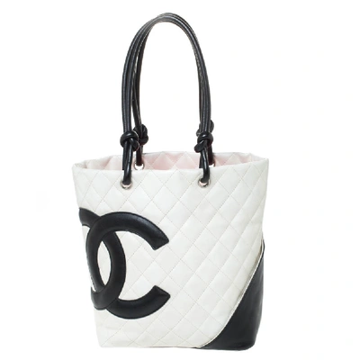 Pre-owned Chanel White Quilted Leather Small Ligne Cambon Tote