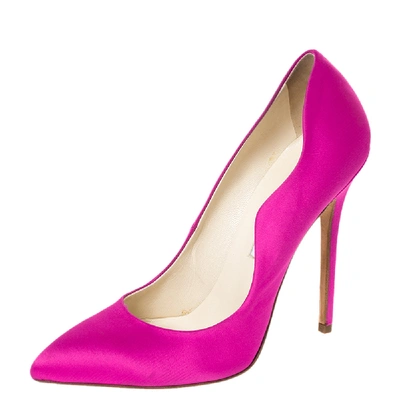 Pre-owned Brian Atwood Fuchsia Satin Besame Pumps Size 37 In Pink