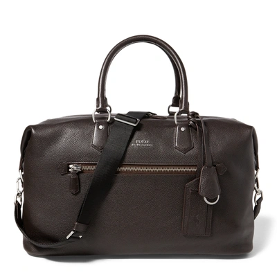 Shop Ralph Lauren Pebbled Leather Duffel Bag In Dark Brown
