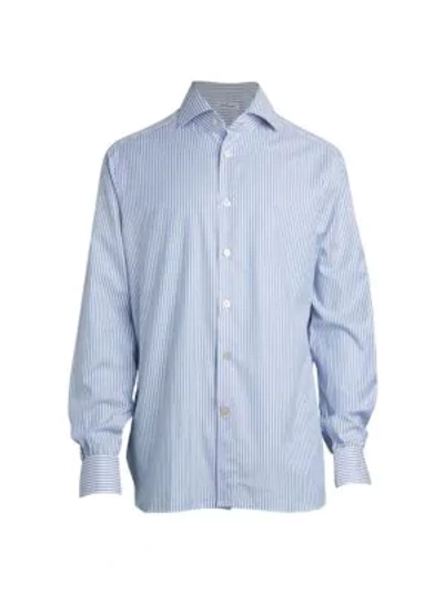 Shop Kiton Men's Contemporary-fit Striped Sport Shirt In Blue Stripe