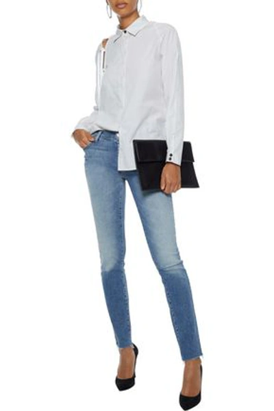 Shop J Brand Maude Distressed Mid-rise Skinny Jeans In Light Denim