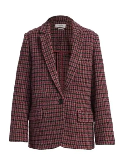 Shop Isabel Marant Étoile Charly Plaid Wool Blazer Jacket In Raspberry