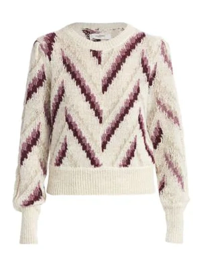 Shop Isabel Marant Étoile Glenny Chevron Stripe Wool, Alpaca & Linen-blend Sweater In Rosewood