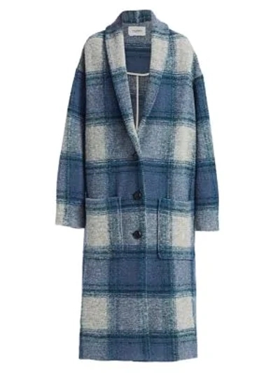 Shop Isabel Marant Étoile Elayo Long Plaid Wool-blend Coat In Greyish Blue