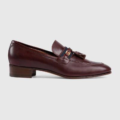 Shop Gucci Men's Loafer With Web And Interlocking G In Bordeaux