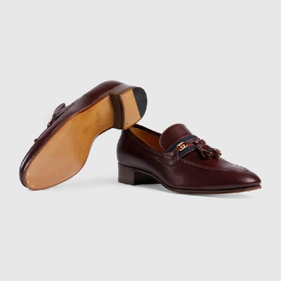 Shop Gucci Men's Loafer With Web And Interlocking G In Bordeaux