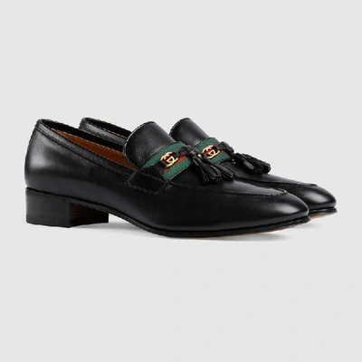 Shop Gucci Men's Loafer With Web And Interlocking G In Black