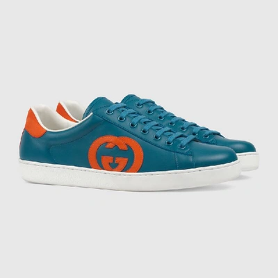 Shop Gucci Men's Ace Sneaker With Interlocking G In Blue