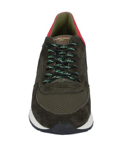 Shop Philippe Model Man Sneakers Military Green Size 7 Textile Fibers, Soft Leather