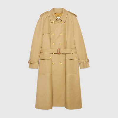 Shop Gucci Wool Trench Coat With  Boutique In Beige