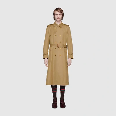 Shop Gucci Wool Trench Coat With  Boutique In Beige
