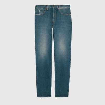 Shop Gucci Regular Fit Washed Jeans In Blue