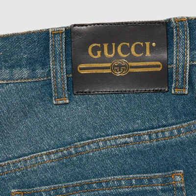 Shop Gucci Hose Mit Normaler Passform Aus Gewaschenem Denim In Blue