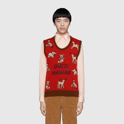 Shop Gucci Hawaii Wool Cotton Vest In Red