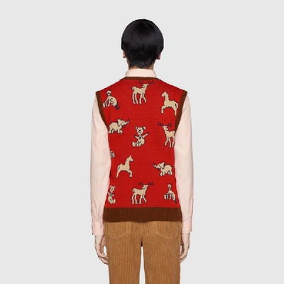 Shop Gucci Hawaii Wool Cotton Vest In Red