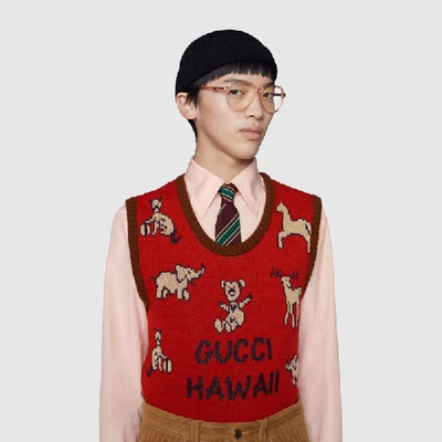 Shop Gucci Hawaii Wool Cotton Vest In Red