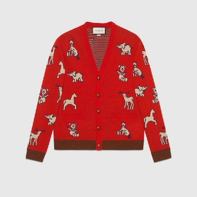 Shop Gucci Hawaii Wool Cotton Cardigan In Red