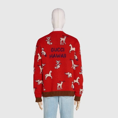 Shop Gucci Hawaii Wool Cotton Cardigan In Red