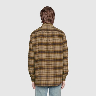 Shop Gucci Check Cotton Shirt With Interlocking G In Brown