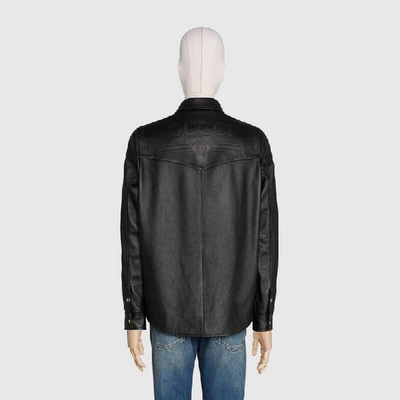 Shop Gucci Leather Shirt With  Logo In Black