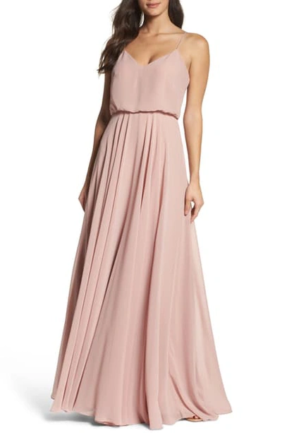 Shop Jenny Yoo Inesse Blouson Chiffon A-line Gown In Whipped Apricot
