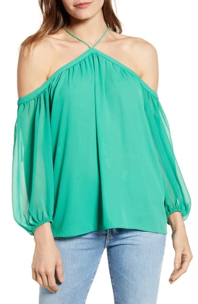 Shop 1.state Off The Shoulder Sheer Chiffon Blouse In Fresh Grass