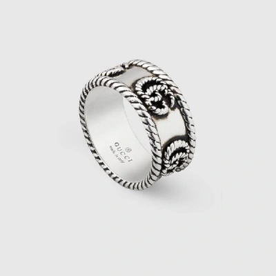 Gucci Ring In Aged Sterling Silver With Double G Detail In Silver
