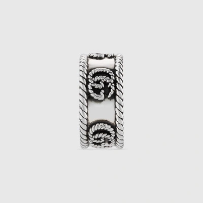 Gucci Ring In Aged Sterling Silver With Double G Detail In Silver