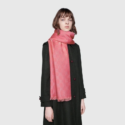 Shop Gucci Gg Lamé Modal Wool Scarf In Pink