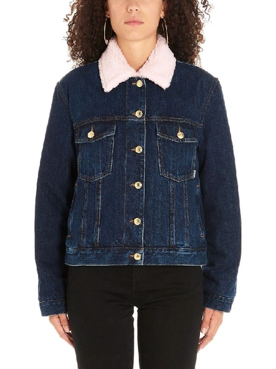 Shop Gcds Women's Blue Cotton Outerwear Jacket