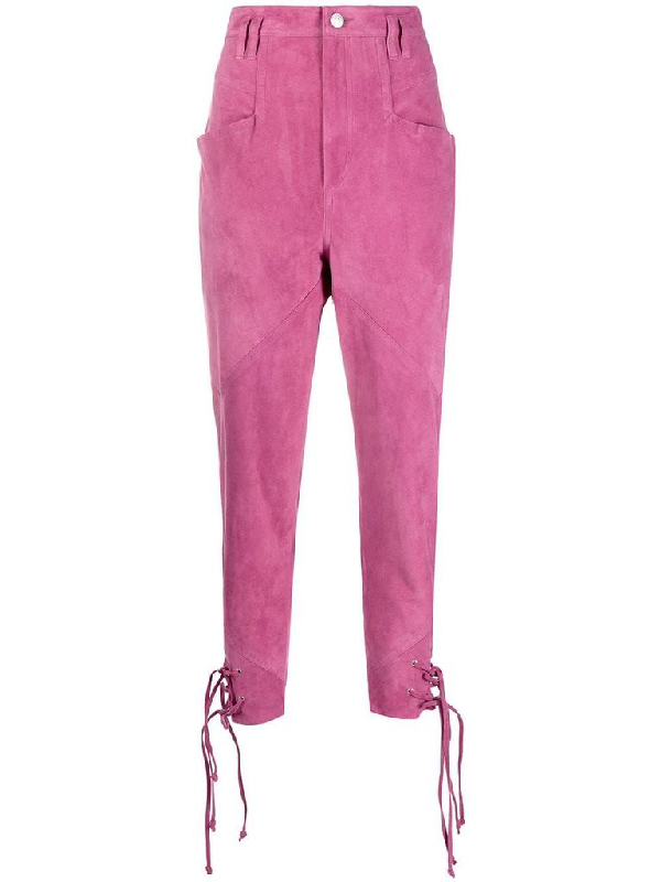 pink leather jeans