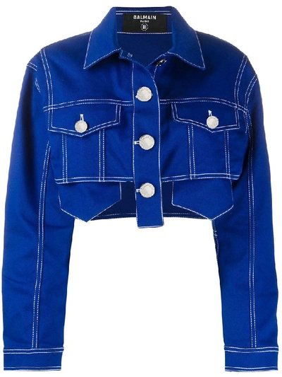 Shop Balmain Women's Blue Cotton Jacket