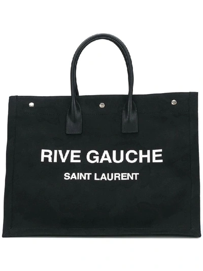 Shop Saint Laurent Black Cotton Briefcase