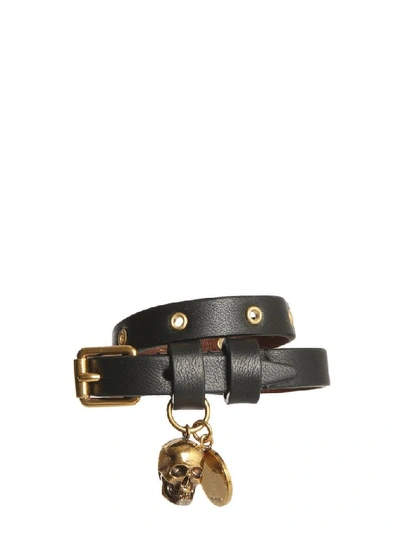 Shop Alexander Mcqueen Women's Black Leather Bracelet