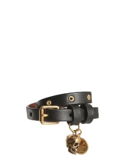 Shop Alexander Mcqueen Women's Black Leather Bracelet