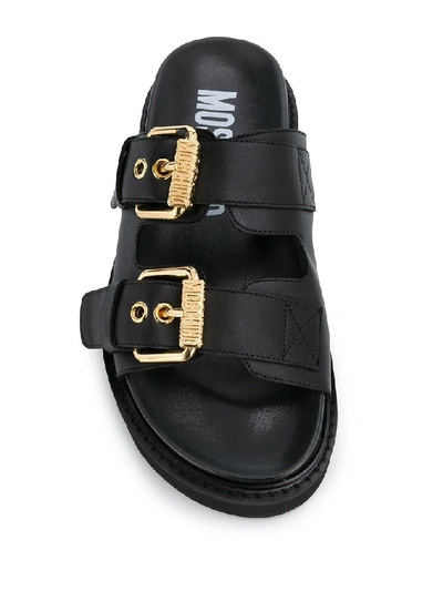 Shop Moschino Black Leather Sandals