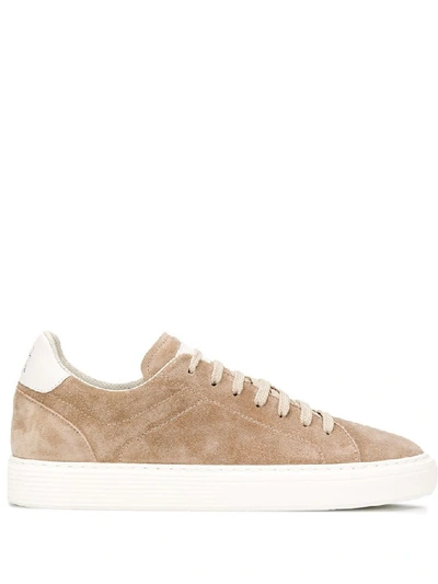 Shop Brunello Cucinelli Brown Leather Sneakers