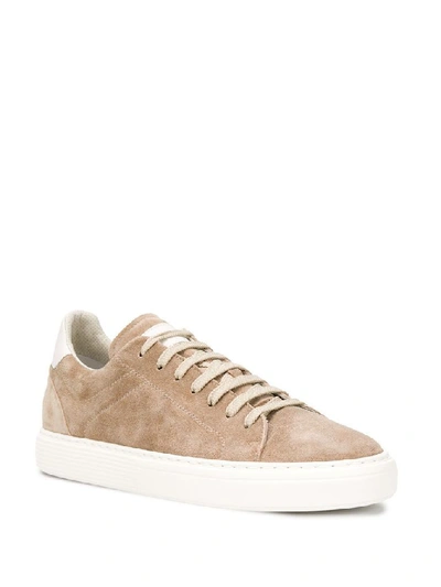 Shop Brunello Cucinelli Brown Leather Sneakers