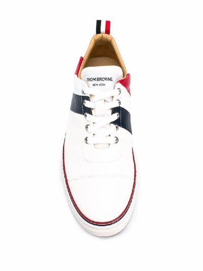 Shop Thom Browne Men's White Leather Sneakers