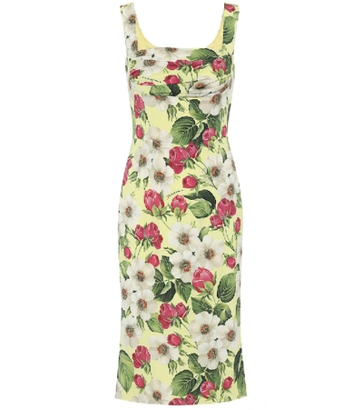 Shop Dolce & Gabbana Floral Stretch-silk Dress In Multicoloured