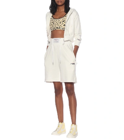 Shop Adam Selman Sport High-rise Cotton-blend Shorts In White