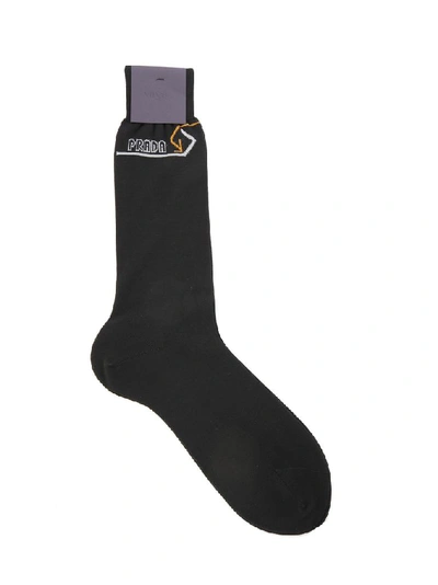 Shop Prada Black Cotton Socks
